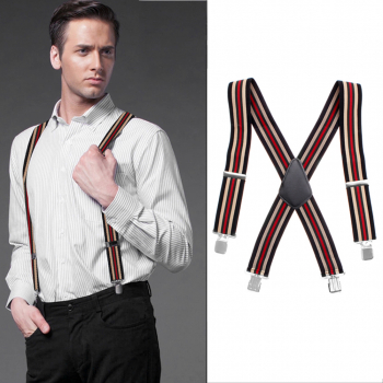 50MM Adjustable Heavy Duty Elastic Mens Braces Trouser Suspenders - Striped