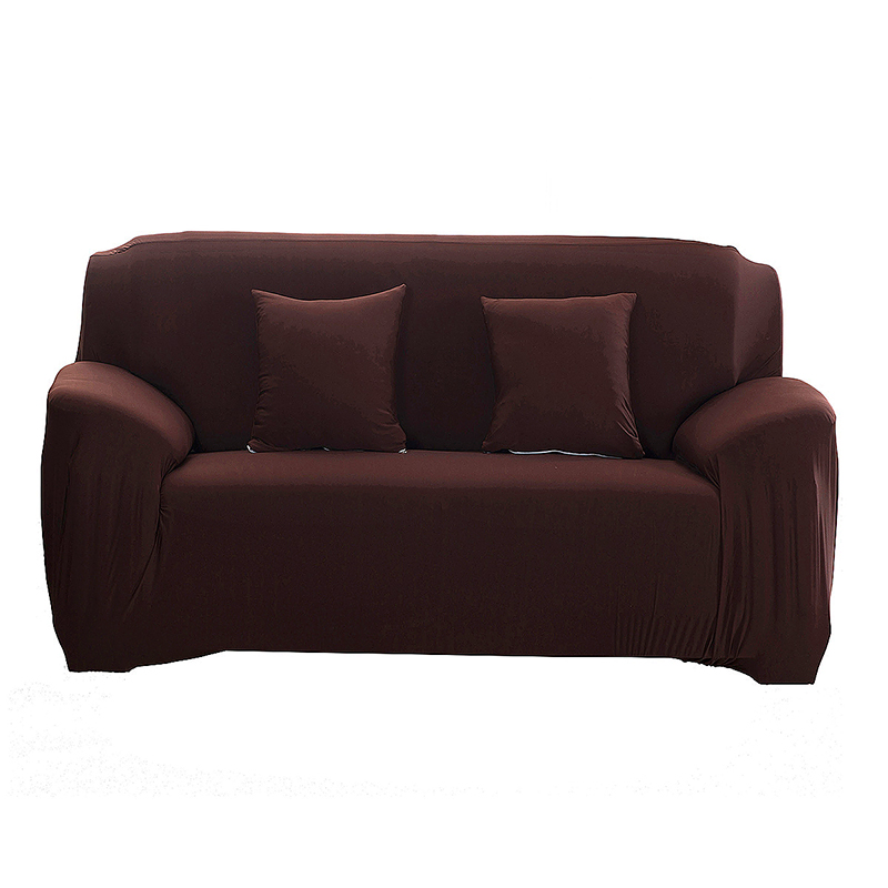 Polyester Spandex Fabric 1-Piece Stretch Slipcover for 2-Seats Sofa - Brown