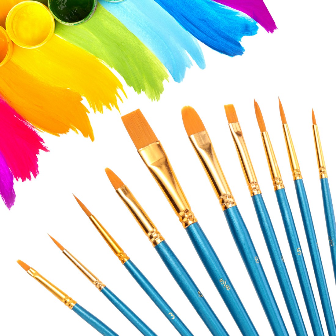 10pcs Face Painting Brushes Round Flat Tip Artist Paint Drawing Brush Glitter Art Set