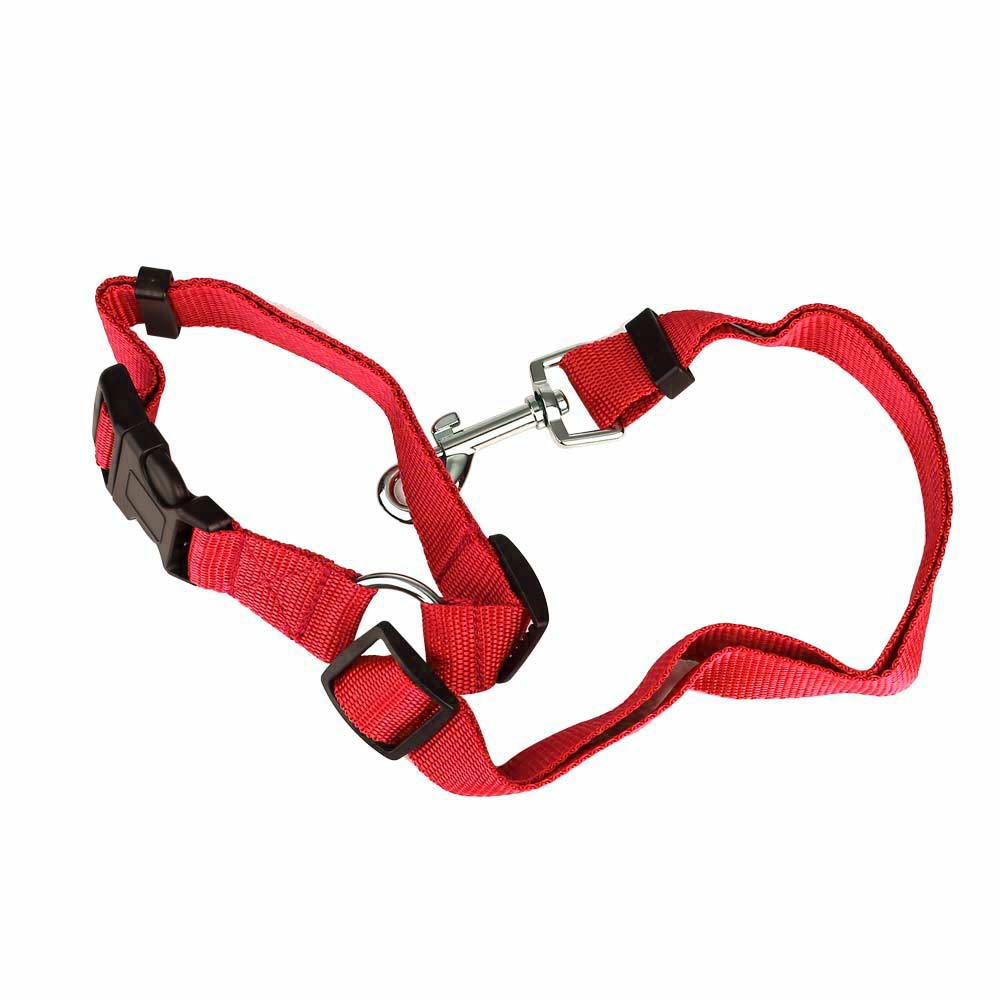 Dog Pet Adjustable Car Safety Seat Belt Harness Travel Lead Restraint Leash Belt Traction Rope - Red