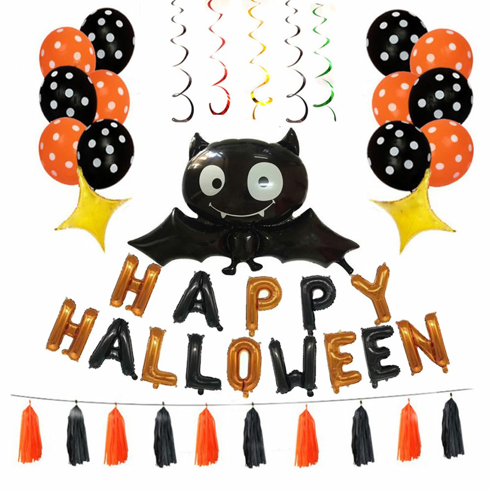 Halloween Decoration Bat Balloon Polka Dot Latex Balloons Letter Tassel Four-pointed Star