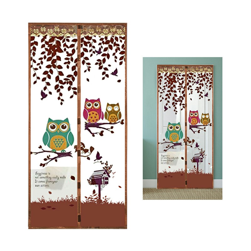 Magic Door Curtain Mesh Magnetic Fastening Hands Free Insect Fly Screen - Coffee Owl