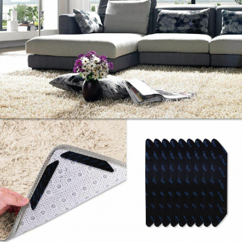 8 pcs Anti Slip Soft Mat Rug Carpet Anti Curling Rug Grippers Tape Floor Stickers - Black