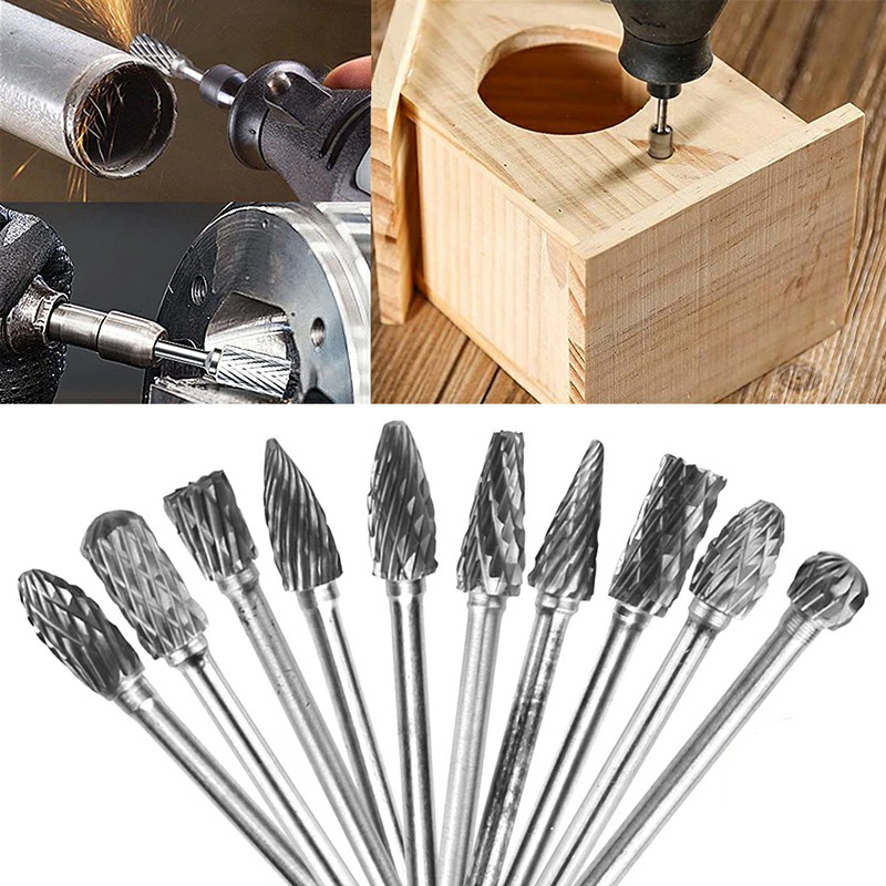 10 pcs Rotary Burr Bit Tungsten Carbide Point Die Grinder Shank Carving Set Tools