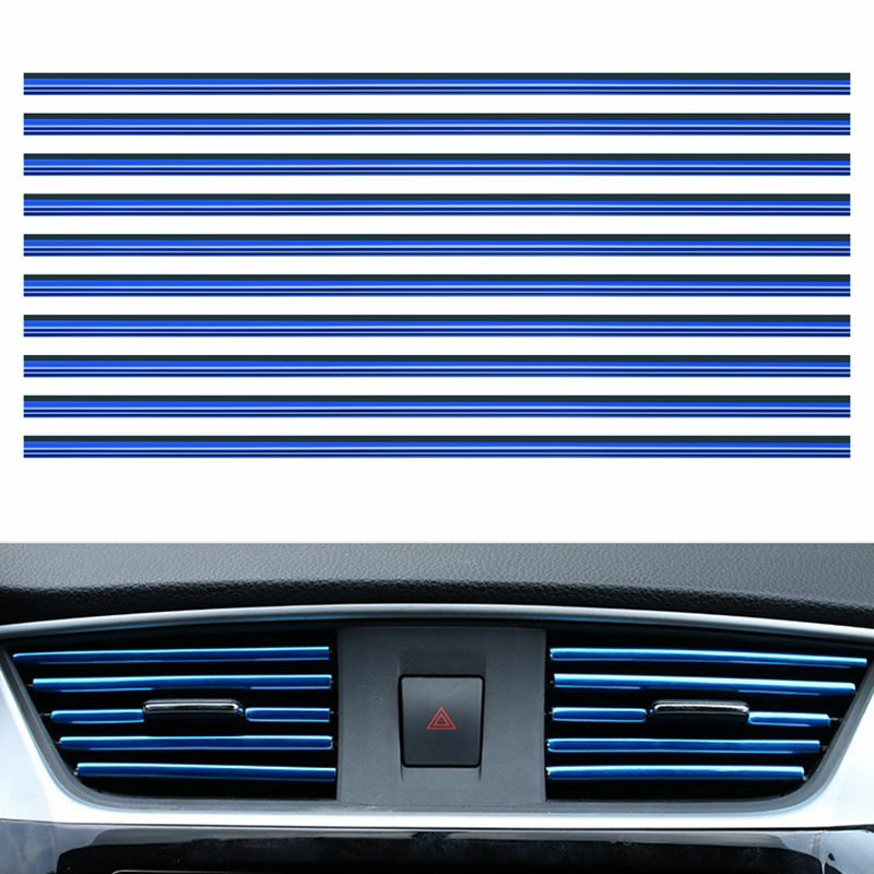 10 pcs Car Air Conditioner Outlet Vent Grille Decor U Shape Molding Trim Strip - Blue