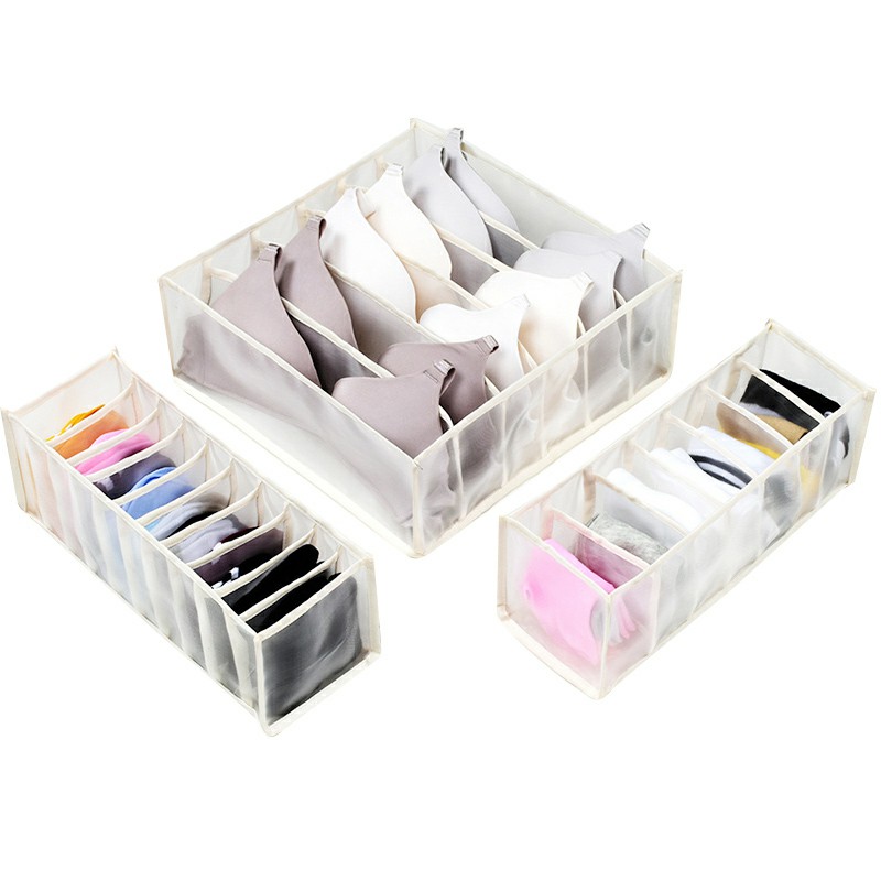 3 pcs Underwear Bra Socks Ties Drawer Organizer Storage Box Divider Tidy Wardrobe - White
