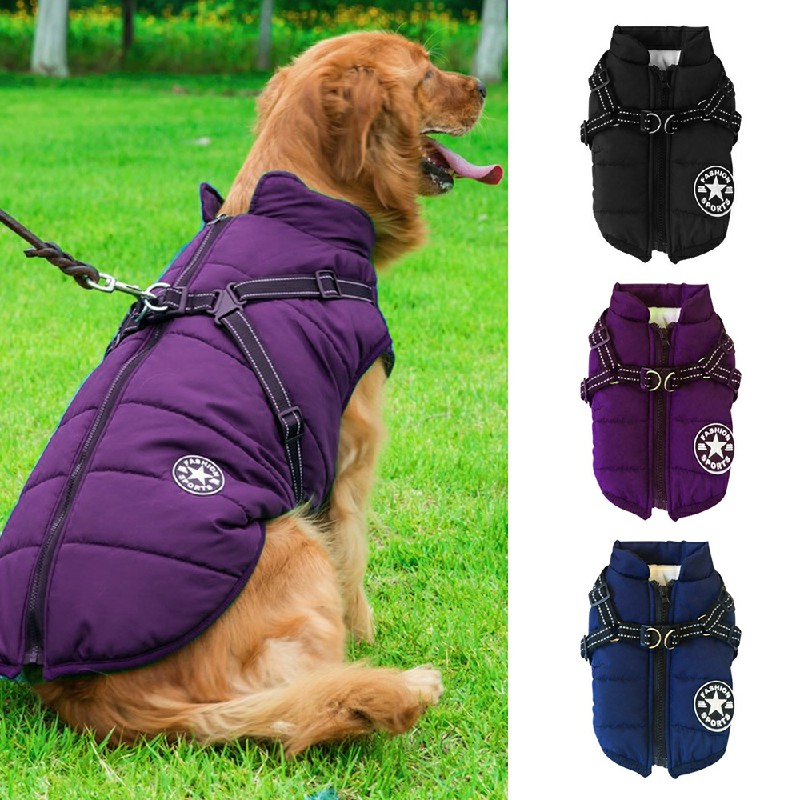 Pet Puppy Dog Cat Clothes Autumn Winter Warm Padded Coat Vest Jacket Apparel - Purple XL