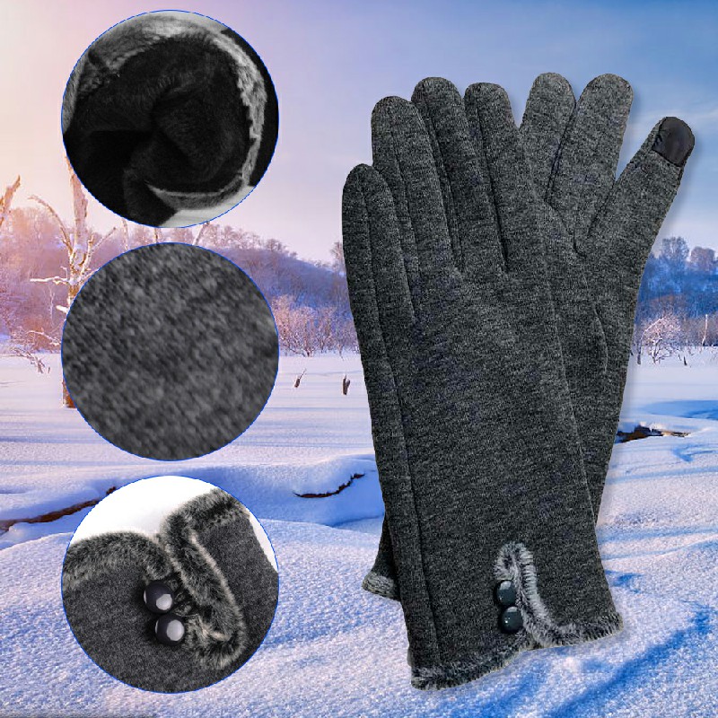 Ladies Winter Gloves Touch Screen Fleece Thick Warm Comfy Soft Fur Lined Thermal Gloves - Grey