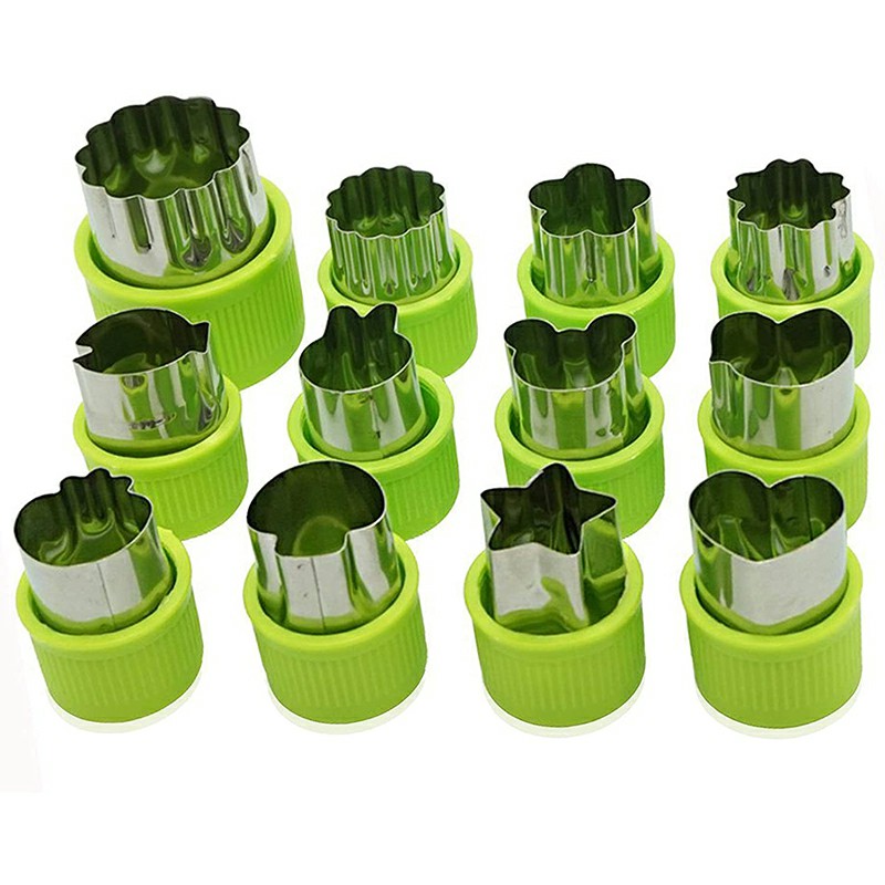 12 pcs Fruit Vegetable Cutter Cookie Stamps Mold Sets - Green